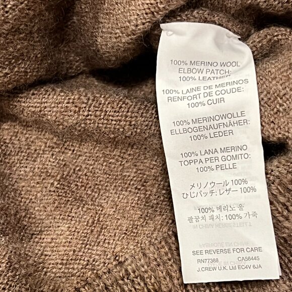 J Crew Men's Wool 1/4 Zip Sweater, Leather Elbow Patches, Camel Brown, L - Picture 4 of 8